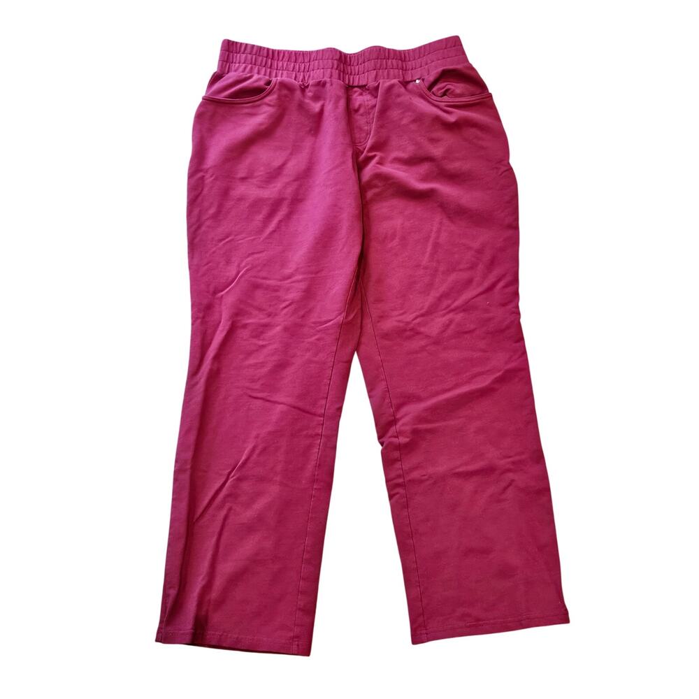Quacker Factory pink berry crop soft pants pull on casual womens large